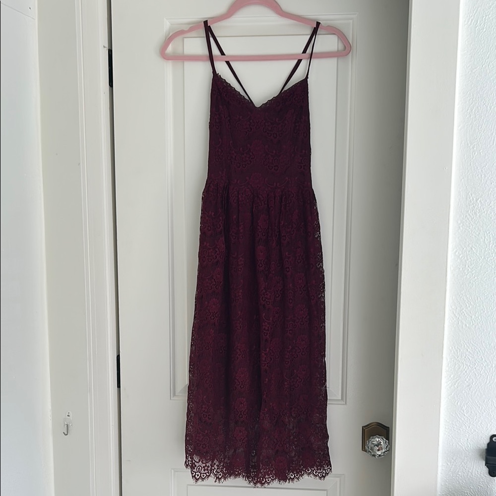 Abercrombie Open Back Burgundy Lace Midi Dress